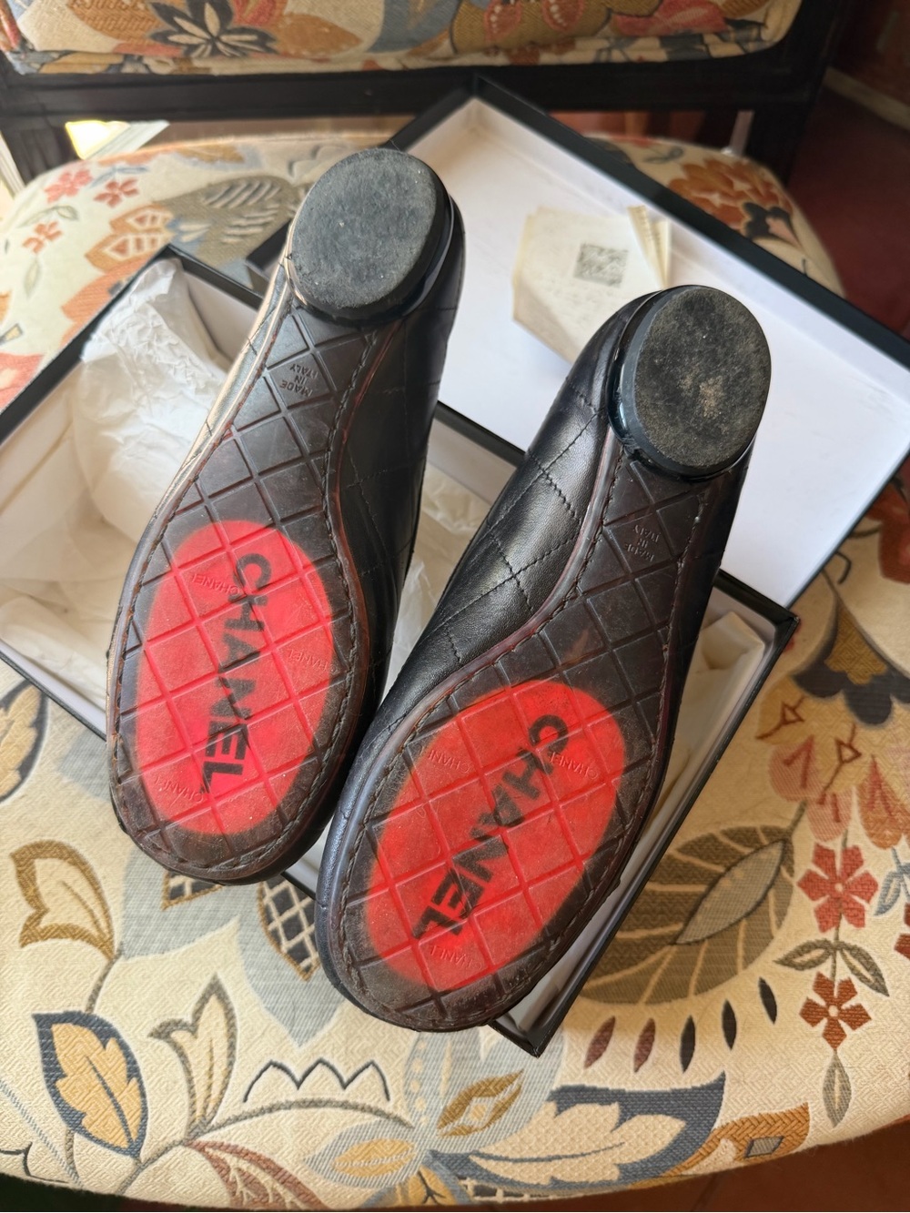 Chanel Black Leather CAMBON Ballet Flats with CC Logo, 2009, size 37, with box - Picture 2 of 6